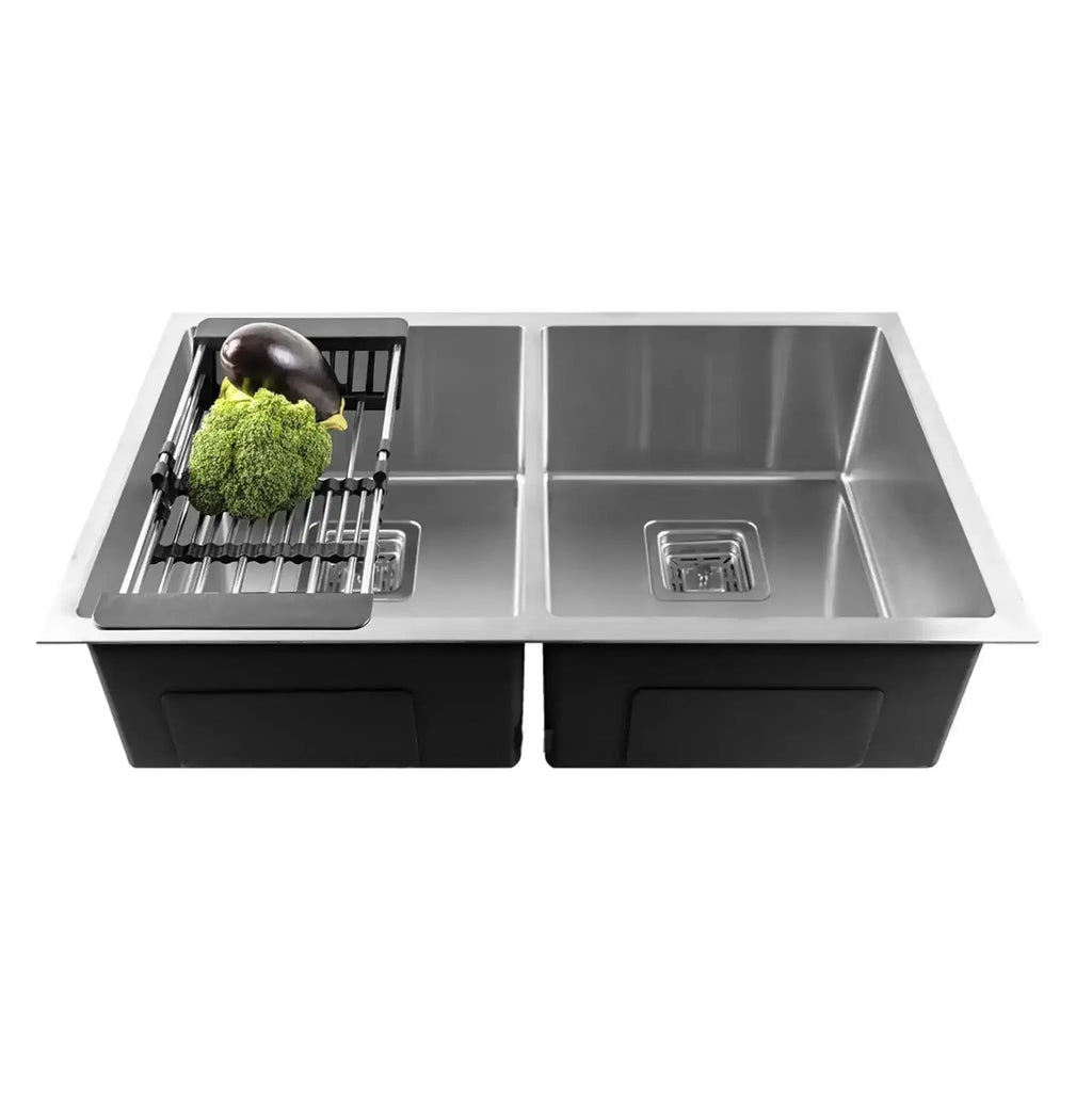 Premium Handmade (32x 20x 10) Inch Double Bowl Silver Stainless Steel Kitchen Sink-0