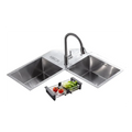 Premium Handmade  36"x36"x10" Inch Stainless Steel Corner Double Bowl Kitchen Sink with Drain Board-0