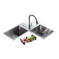 304 Handmade 36"x36"x10" Inch Stainless Steel Corner Double Bowl Silver Kitchen Sink with Drain Board-0