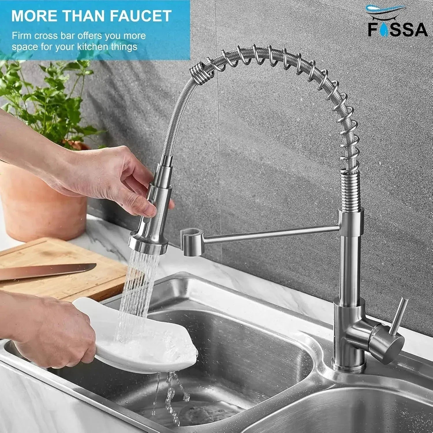 Single-Flow Pull-Down 360° Hot & Cold Brushed Nikal Kitchen Mixer Faucet Silver-2