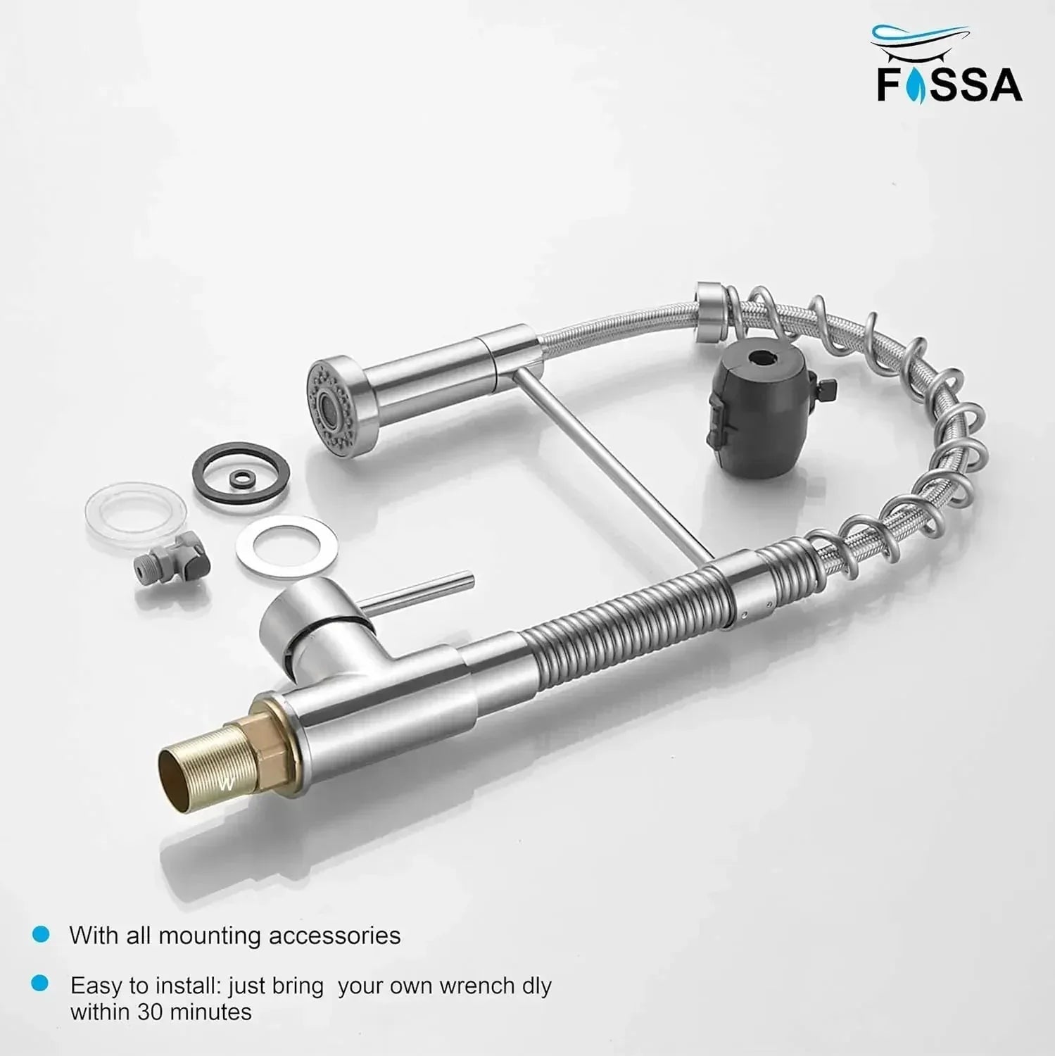 Single-Flow Pull-Down 360° Hot & Cold Brushed Nikal Kitchen Mixer Faucet Silver-3