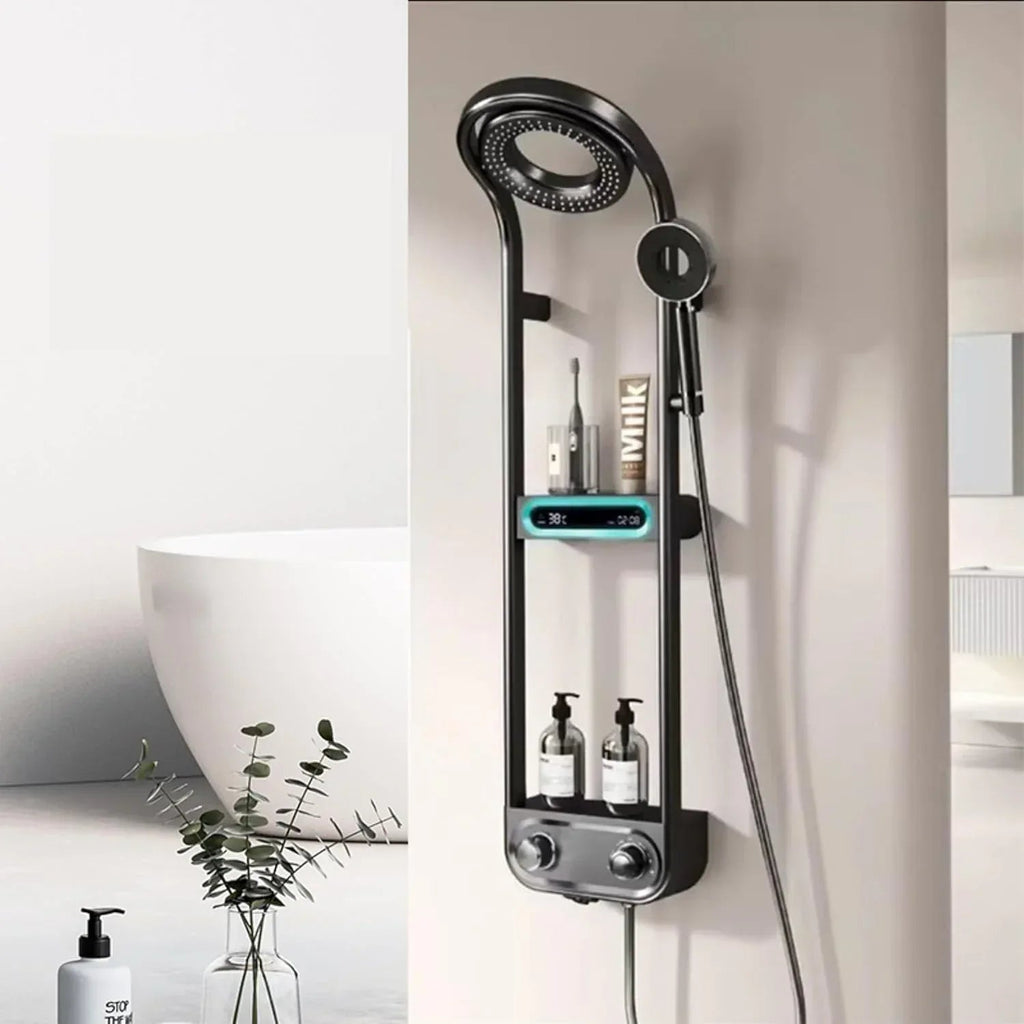 Smart Waterfall Circular 360 Degree Shower Panel Set With LED Light (Black)-0