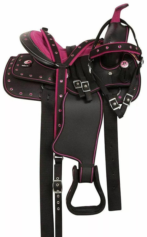Selle de cheval de course de barils western synthétique violette avec harnais