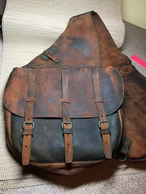 Bolsa de Cuero Genuino de Pelo de Vaca para Montura Vaquera