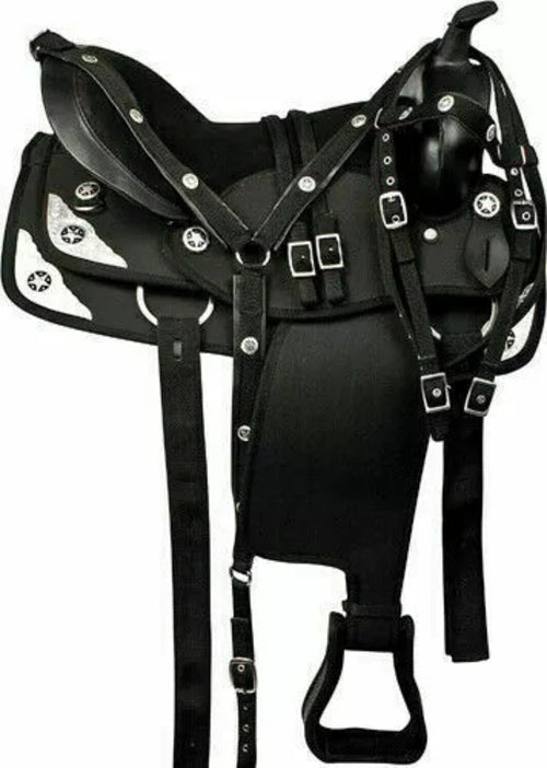 Conjunto de silla de montar para carreras de barriles Western sintética (13" a