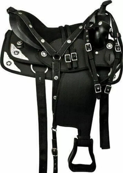 Conjunto de silla de montar para carreras de barriles Western sintética (13" a