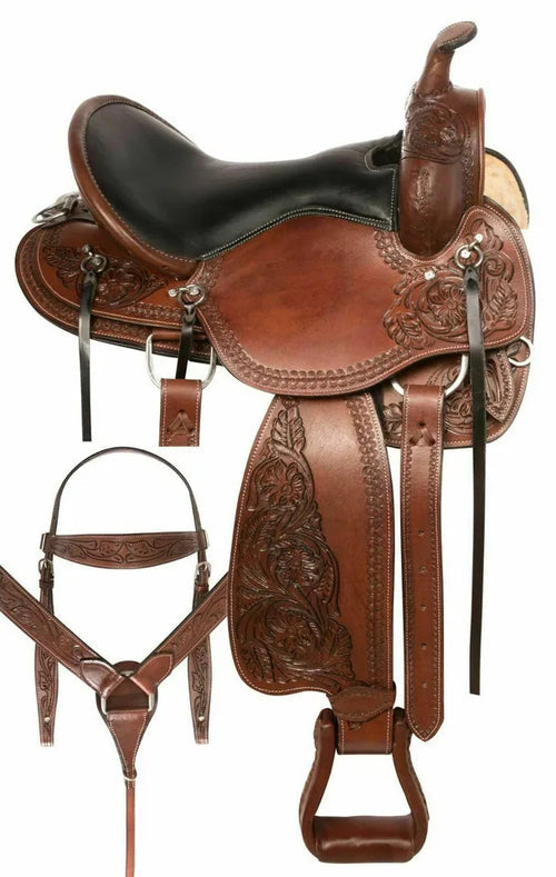 SILLA DE MONTAR VAQUERA DE CUERO AUTÉNTICO PARA CABALLOS DE RESISTENCIA DE ANDAR LIGERO CON ATALAJES