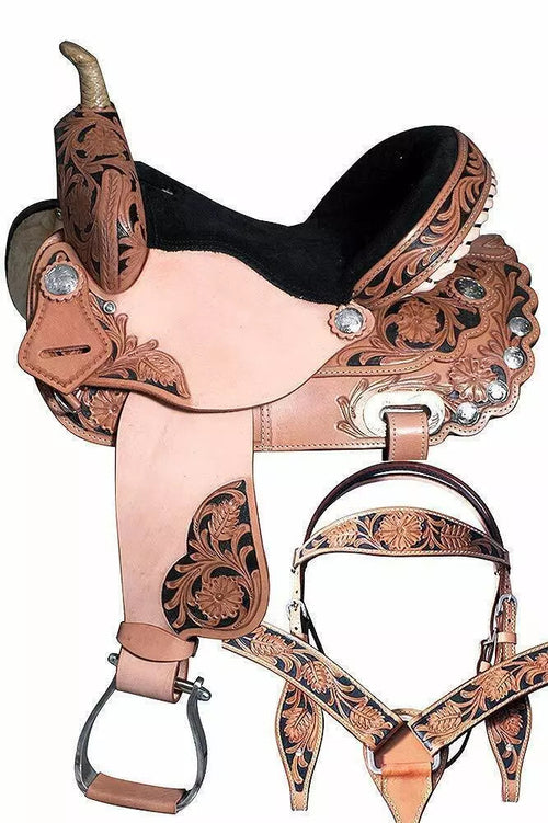 Silla de montar de cuero premium occidental para carreras de barriles para adultos con aparejos