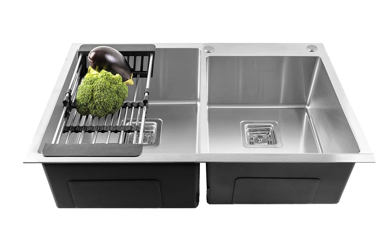 Double Bowl Tap Hole Handmade 304 Stainless Steel Kitchen Sink (37X18x10)-0