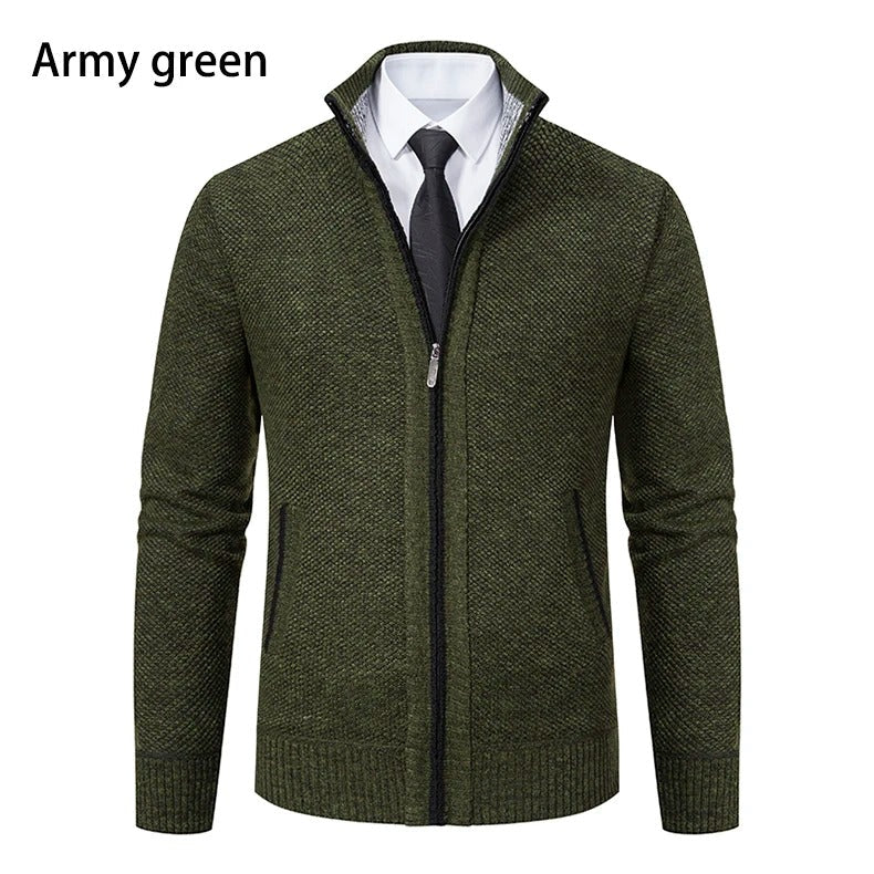 Mens Collar Fleece Sports Zipper Jacket (Green)-2