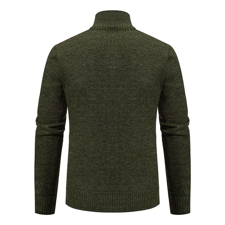 Mens Collar Fleece Sports Zipper Jacket (Green)-1