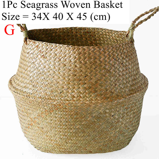 Seagrass Storage Basket Wicker Basket Work Rattan Hanging Planting Flower Pot Laundry Cesta Mimbre Basket Picnic Basket-0