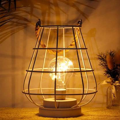 8.5-inch cordless accent lamp with Edison-style bulb in a white metal cage