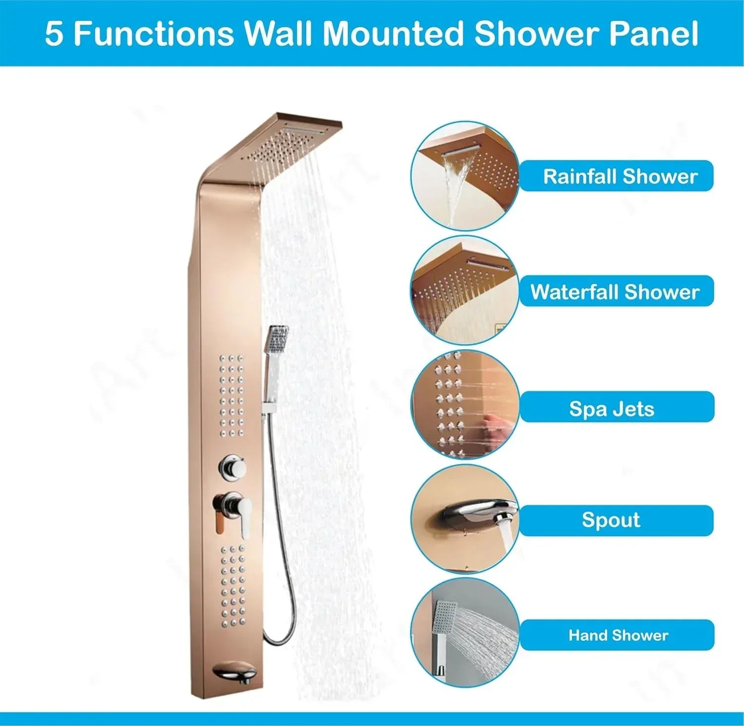 Smart Waterfall Shower Panel Set (Rose Gold)-4