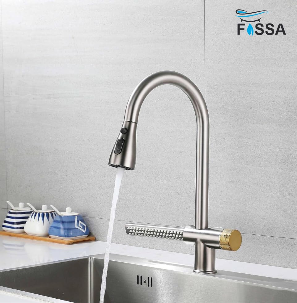 Waterfall Pull Out Four-Flow 360° Hot & Cold Stainless Steel Kitchen Mixer Faucet Silver-1