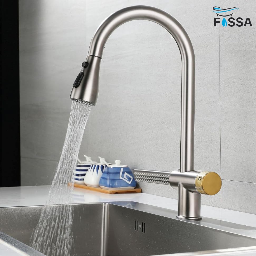 Waterfall Pull Out Four-Flow 360° Hot & Cold Stainless Steel Kitchen Mixer Faucet Silver-2