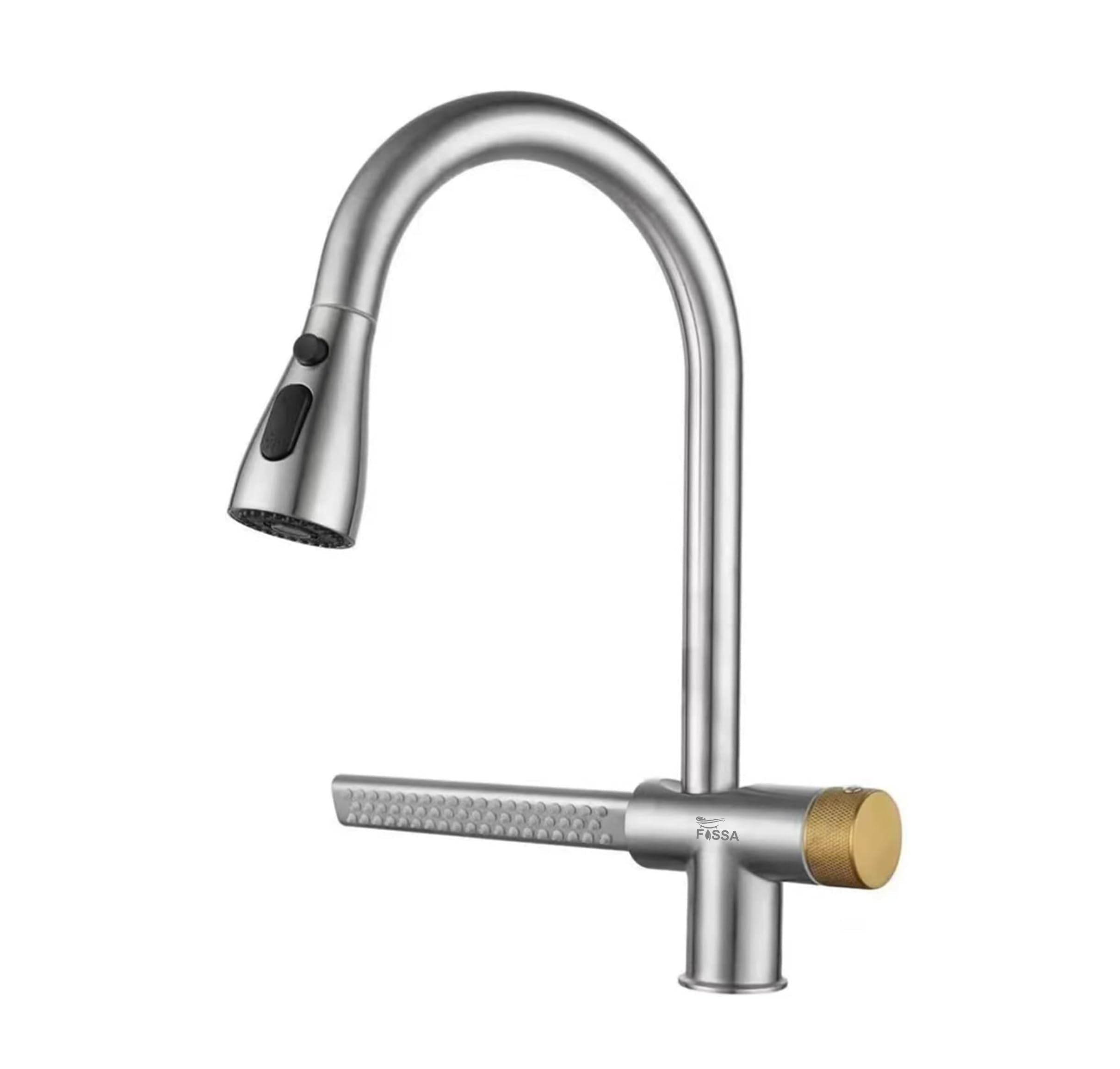 Waterfall Pull Out Four-Flow 360° Hot & Cold Stainless Steel Kitchen Mixer Faucet Silver-0